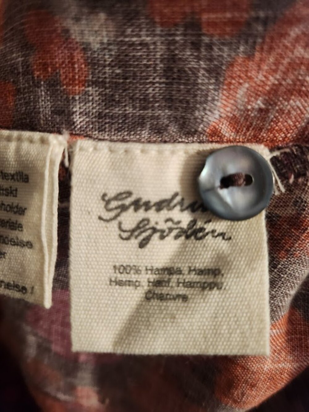 Gudrun Sjogren Linnea Dress 100% hemp Size M Red and Orange Floral Pattern - Picture 8 of 13